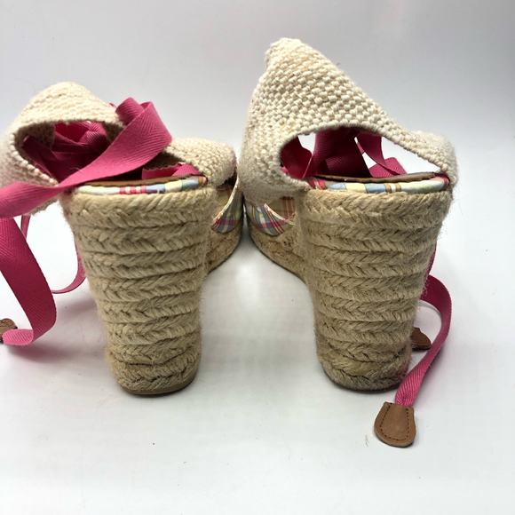 J.Crew Women's Pink Plaid Canvas Lace Up Wedges Size 9 - Picture 7 of 9